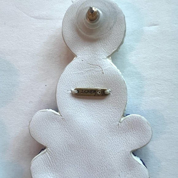 J. Crew Blue and Cream Beaded statement Earrings floral design handmade nwt - Picture 6 of 6